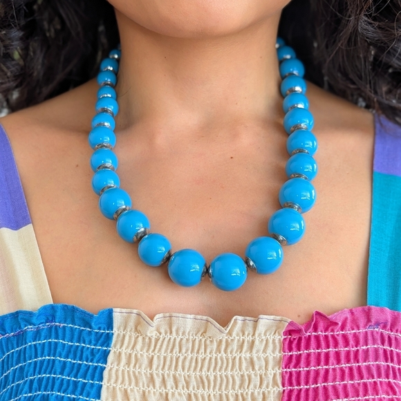 American Vintage Jewelry - Turquoise Beaded Statement Necklace - Women Jewelry